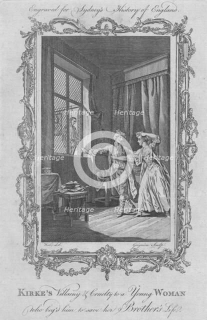 'Kirke's villainy & cruelty to a young woman who beg'd him to save his brother's life', 1773.  Creator: Charles Grignion.