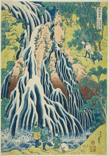 Kirifuri Falls at Mount Kurokami in Shimotsuke Province (Shimotsuke Kurokamiyama Kirif..., c. 1833. Creator: Hokusai