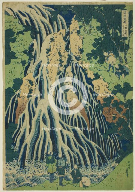 Kirifuri Falls at Mount Kurokami in Shimotsuke Province (Shimotsuke Kurokamiyama Kirif..., c. 1833. Creator: Hokusai.