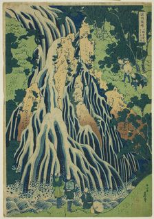 Kirifuri Falls at Mount Kurokami in Shimotsuke Province (Shimotsuke Kurokamiyama Kirif..., c. 1833. Creator: Hokusai