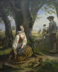 Kirsten Svendsdatter Finds the Gold Horn at Gallehus on 20 July 1639, 1859. Creator: Niels Simonsen