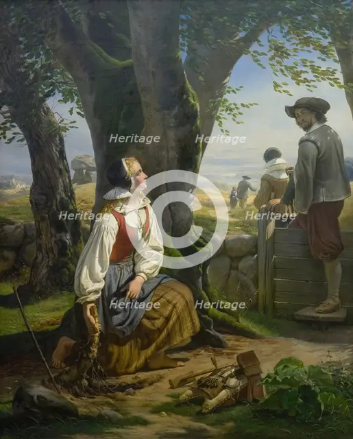 Kirsten Svendsdatter Finds the Gold Horn at Gallehus on 20 July 1639, 1859. Creator: Niels Simonsen.