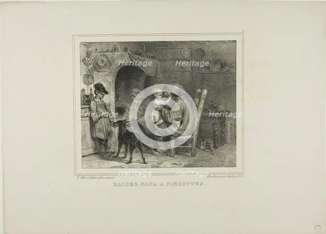 Kiss papa with pinches, 1833. Creator: Auguste Raffet.