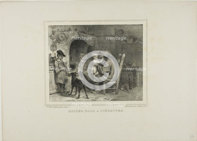 Kiss papa with pinches, 1833. Creator: Auguste Raffet.