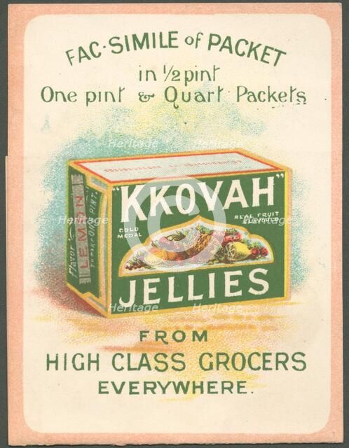 Kkovah Table Jelly, 1890s. Artist: Unknown