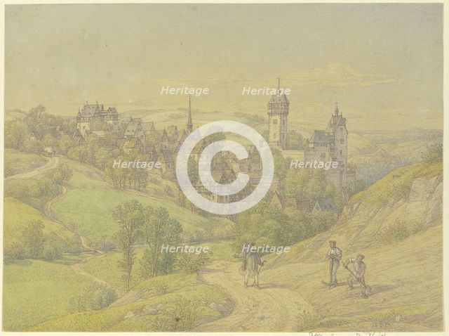 Kleeberg in the Wetterau region, a small mountain town with old towers, a castle, and a church, 1870 Creator: Peter Becker.