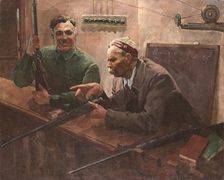 Kliment Voroshilov and Maksim Gorky at the Shooting Range of the Central House of the Red Army, 1935 Creator: Svarog, Vasili Semyonovich (1883-1946)