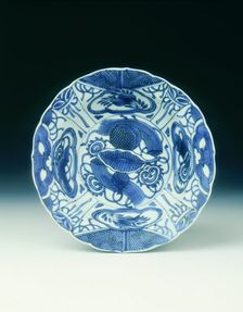 Kraak blue and white basin, Late Ming dynasty, China, c1600-1620. Creator: Unknown