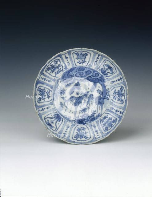 Kraak dish with deer and 'Y'-shaped rocks, Ming dynasty, China, c1580-1600. Artist: Unknown