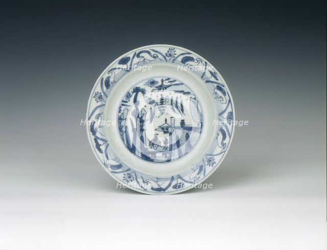 Kraak dish with figure on horseback, Ming dynasty, China, 1560-1580. Creator: Unknown.