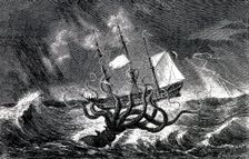 Kraken Attacking a Sailing Vessel During a Storm , 1870