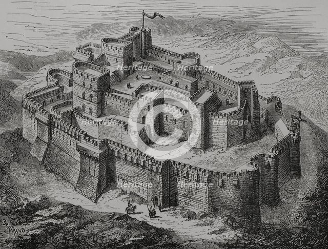 Krak des Chevaliers, Syria, 1877.  Creators: Jules Jean Marie Joseph Huyot, Antoine Valerie Bertrand.