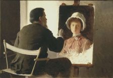 Kramskoy Painting a Portrait of his Daughter, 1884. Artist: Kramskoi, Ivan Nikolayevich (1837-1887)