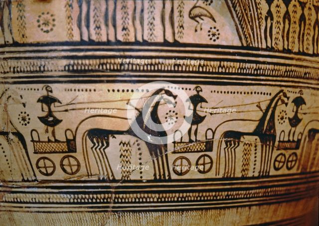 Krater by painter Hirschfeld with funerary scene of the geometric period, detail.
