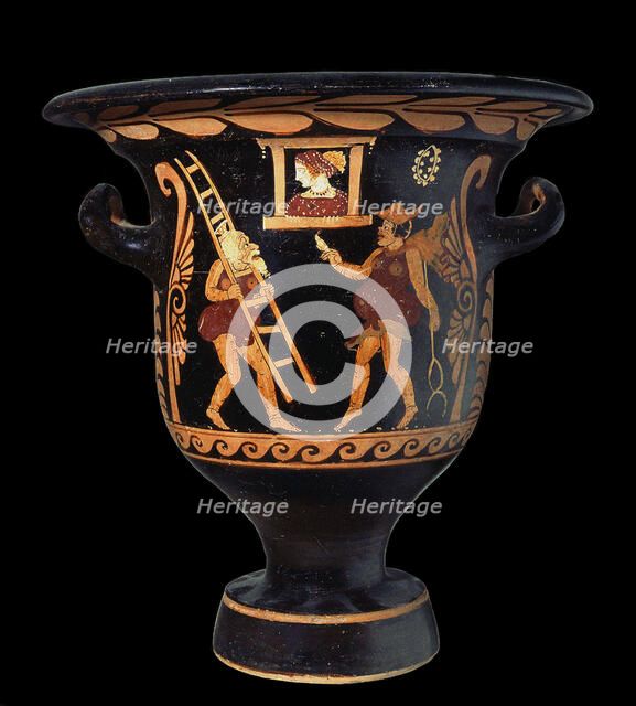 Krater from Paestum. Zeus woos Alcmene, assisted by Hermes, 350-340 B.c. Creator: Asteas, Vase painter from Paestum (active between 350 and 320 BC).