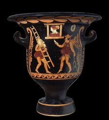 Krater from Paestum. Zeus woos Alcmene, assisted by Hermes, 350-340 B.c. Creator: Asteas, Vase painter from Paestum (active between 350 and 320 BC)