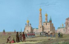 Kremlin complex, Cathedral Square, Moscow, Russia, 1839. View of the Ivan the Great Bell Tower. Creator: Augustin François Lemaitre
