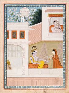 Krishna Talks to Radha's Maidservant, Folio from a Satsai (Seven Hundred Verses..., c1825. Creator: Unknown