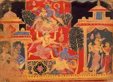 Krishna Uproots the Parijata Tree, Folio from a Bhagavata Purana..., between 1525 and 1550. Creator: Unknown