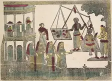 Krishna Weighted against Precious Objects (?), 1800s. Creator: Shri Gobinda Chandra Roy