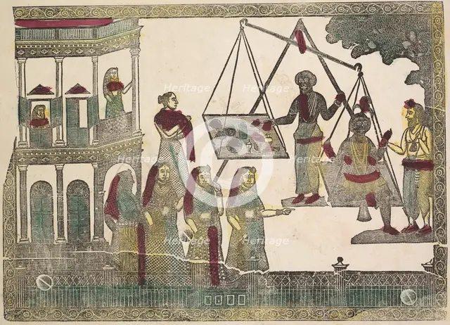 Krishna Weighted against Precious Objects (?), 1800s. Creator: Shri Gobinda Chandra Roy.