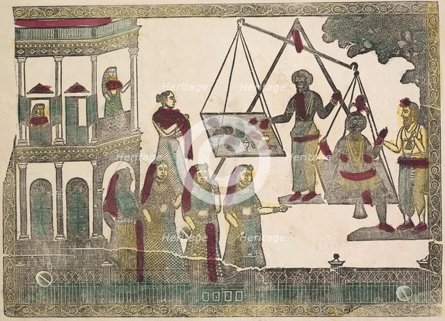 Krishna Weighted against Precious Objects (?), 1800s. Creator: Shri Gobinda Chandra Roy.