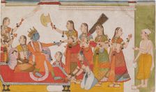 Krishna welcoming Sudama, from a Bhagavata Purna, c. 1700. Creator: Unknown