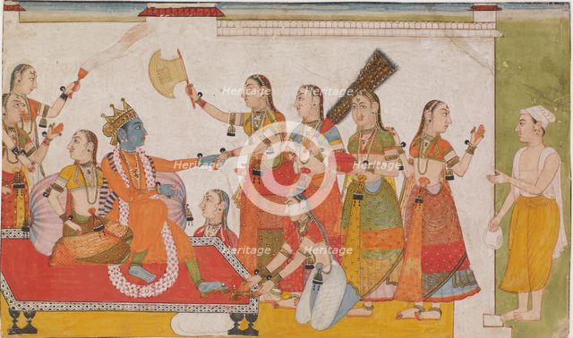 Krishna welcoming Sudama, from a Bhagavata Purna, c. 1700. Creator: Unknown.