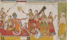 Krishna welcoming Sudama, from a Bhagavata Purna, c. 1700. Creator: Unknown