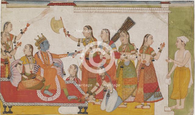 Krishna welcoming Sudama, from a Bhagavata Purna, c. 1700. Creator: Unknown.