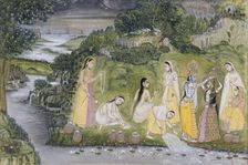 Krishna with Gopis on a Riverbank, 1750-1775. Creator: Unknown