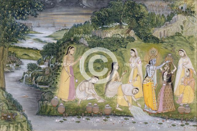 Krishna with Gopis on a Riverbank, 1750-1775. Creator: Unknown.