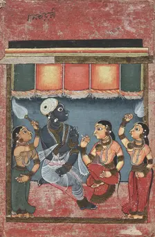 Krishna with Radha and Two Attendants (recto), 18th century. Creator: Unknown