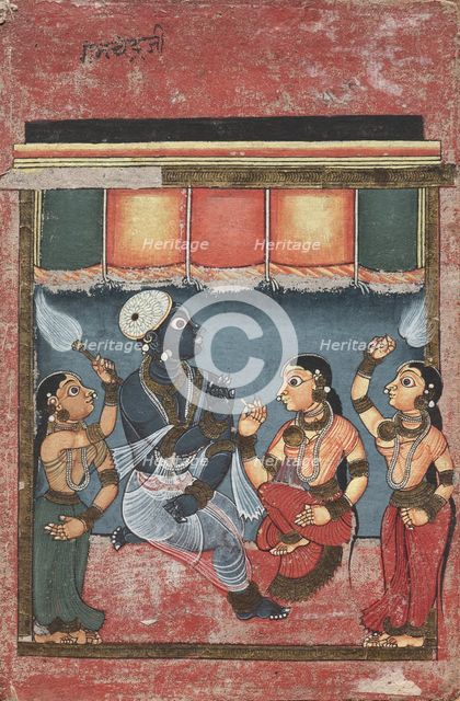 Krishna with Radha and Two Attendants (recto), 18th century. Creator: Unknown.
