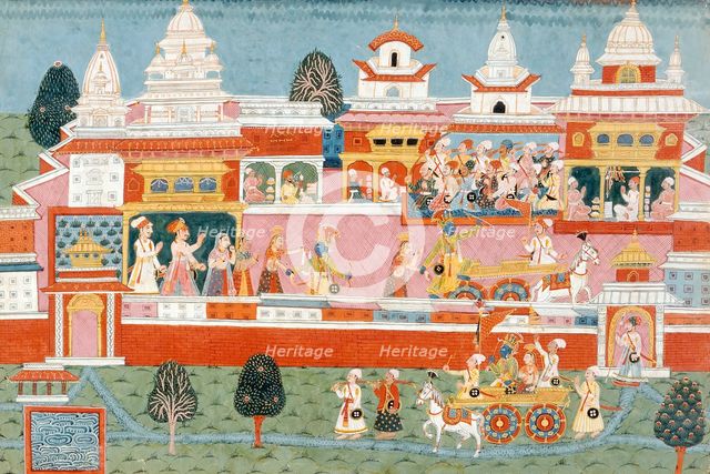 Krishna Abducts Mitravinda, Folio from a Bhagavata Purana..., between 1775 and 1800. Creator: Unknown.