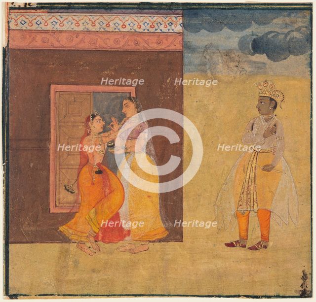 Krishna Abhisarika Nayika, from a Rasikapriya manuscript, c. 1615-25. Creator: Unknown.