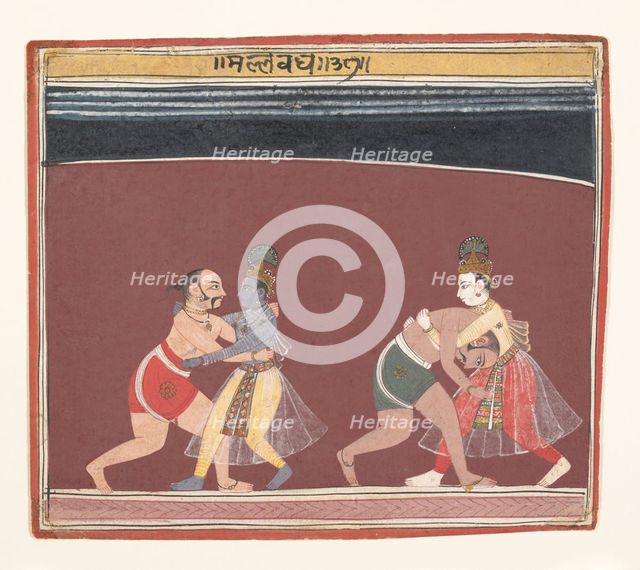 Krishna and Balarama Fight the Evil King Kamsa’s Wrestlers..., ca. 1650. Creator: Unknown.