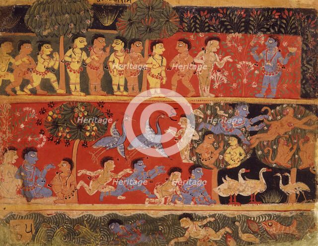 Krishna and Balarama Play with Gopas, Folio from a Bhagavata Purana..., between 1525 and 1550. Creator: Unknown.