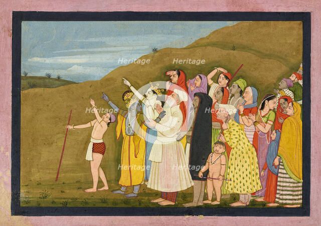 Krishna and his family admire a solar eclipse, perhaps a page from the "Kangra/Modi"..., 1775-1780. Creator: Unknown.