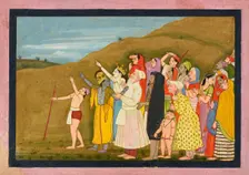 Krishna and his family admire a solar eclipse, perhaps a page from the "Kangra/Modi"..., 1775-1780. Creator: Unknown