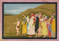 Krishna and his family admire a solar eclipse, perhaps a page from the "Kangra/Modi"..., 1775-1780. Creator: Unknown