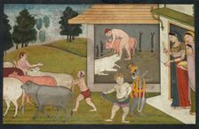 Krishna and Lakshmana Taking the Cattle Out to Graze, page from the Bhagavata Purana, c. 1780-1790. Creator: Unknown
