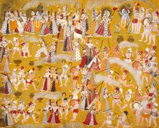 Krishna and Radha Celebrating the Holi Festival with Companions, c1750. Creator: Unknown