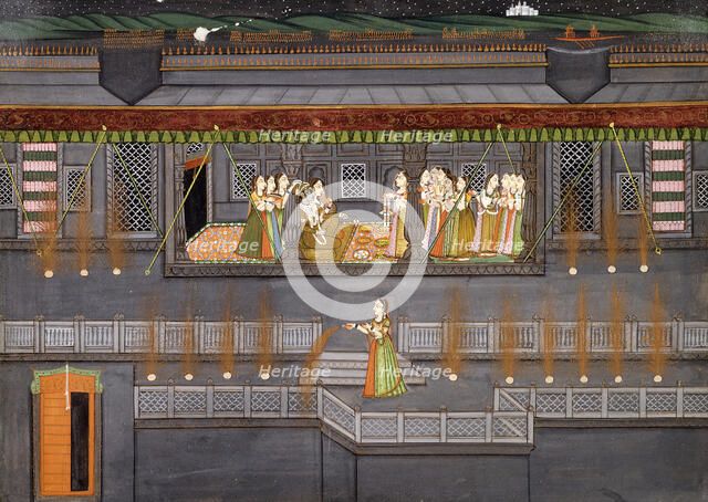 Krishna and Radha Enjoying a Feast and Fireworks, early 19th century. Creator: Unknown.