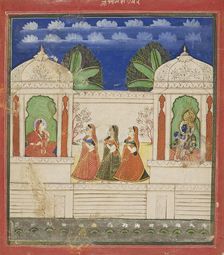 Krishna and Radha in two pavilions, 19th century