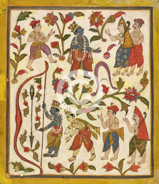Krishna and the Bow, folio 24 from the "Tula Ram" Bhagavata Purana, ca. 1720. Creator: Unknown.