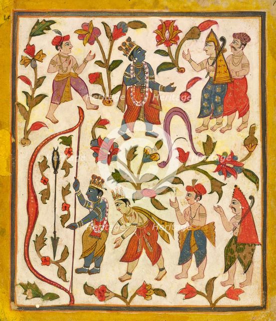 Krishna and the Bow, folio 24 from the "Tula Ram" Bhagavata Purana, ca. 1720. Creator: Unknown.