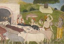 Krishna and the Cowherds, mid 19th century. Creator: Unknown