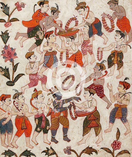 Krishna and the Cowherds Receiving Garlands in Mathura..., between c1625 and c1650. Creator: Unknown.