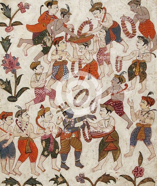 Krishna and the Cowherds Receiving Garlands in Mathura..., between c1625 and c1650. Creator: Unknown.
